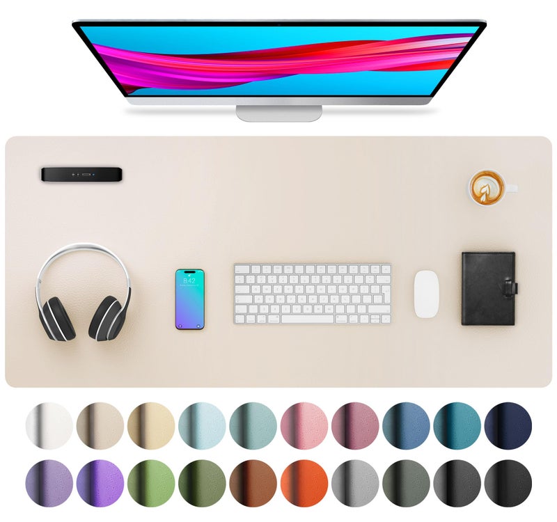 Aothia Large PU Leather Desk Pad Protector â€“ Non-Slip Mouse Pad & Writing Mat for Office/Home, Waterproof, Easy to Clean (36" x 17", Eggshell) - Image 1