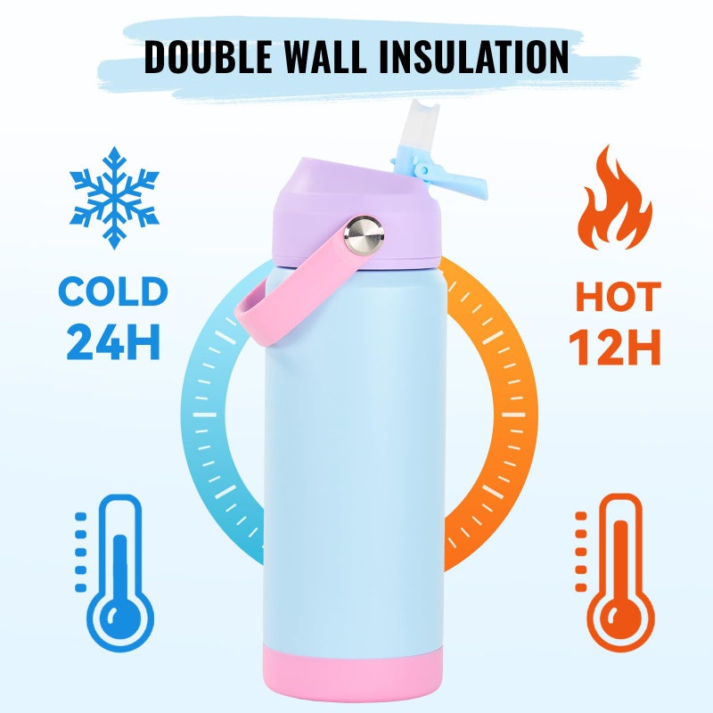 Fijinhom 18oz Insulated Stainless Steel Water Bottle, Wide Mouth Double Wall Vacuum, Silicone Straw, Sweat & Leak Proof, BPA Free Insulated Water Flask for Travel, Keep Cold 24h Hot 12h, Light Purple - Image 5