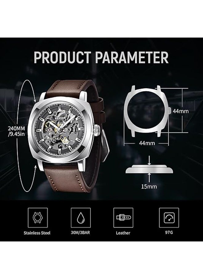 BENYAR - Automatic Mechanical Watches For Men Skeleton Coffee Leather Watch Waterproof Business Men's Wrist Watches - Image 1