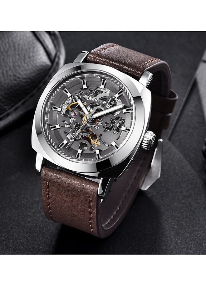 BENYAR - Automatic Mechanical Watches For Men Skeleton Coffee Leather Watch Waterproof Business Men's Wrist Watches - Image 1
