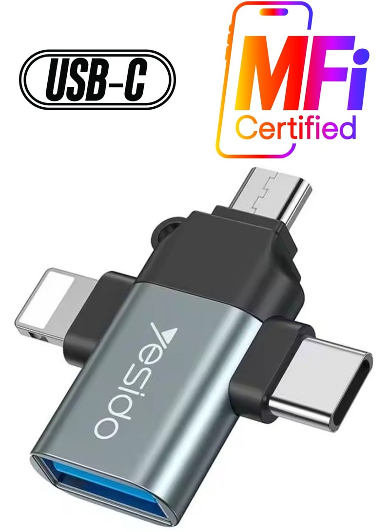 Yesido 3-in-1 USB-C to Micro 8-Pin OTG Adapter Mobile Phone to USB 3.0 for IP for Computer Use - Image 1