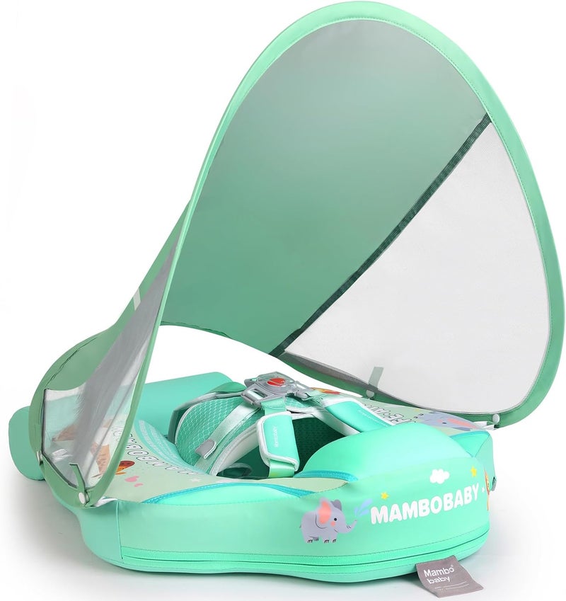 V Convey Mambobaby Float with Canopy and Tail New Upgraded Non-Inflatable Baby Pool Float Mambo Float Swim Trainer Solid Infant Swim Float Adjustable Pearl Foam Baby Swim Ring - Image 1