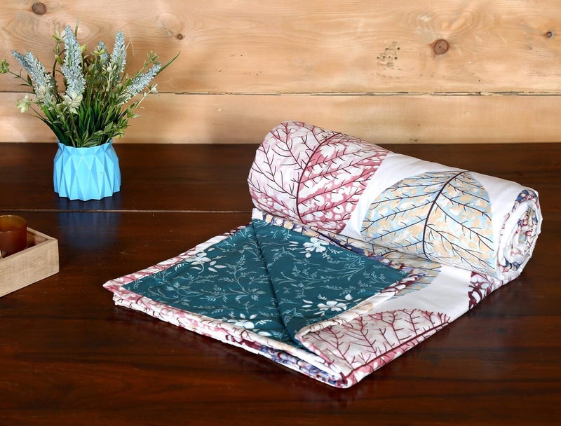 TIB Glace Cotton in Reversible 3 Layer Blanket Single Bed, Dohar, Quilt, Soft Light-Weight AC Blanket Single Bed 54X87 Inches, White Patta - Image 1