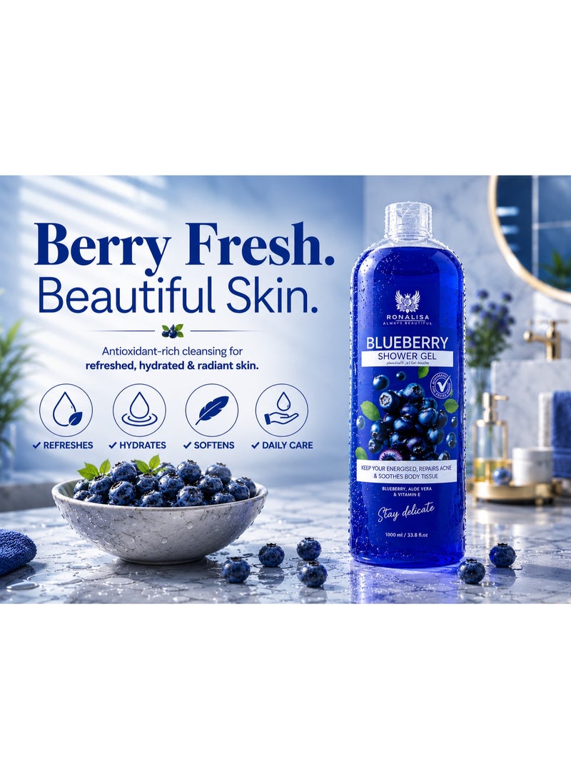 Ronalisa Blueberry Shower Gel with Vitamin E and Aloe Vera- 1000ml - Image 2