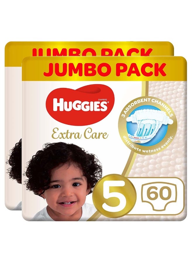 HUGGIES Extra Care Baby Diapers, Size 5, For 12-22Kg, Promo Jumbo Pack of 2 x 60’s