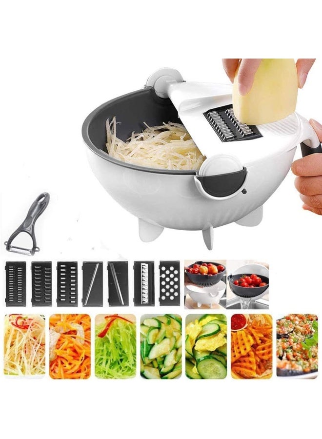 9 in 1 Vegetable Cutter Slicer, Multifunctional Vegetables Chopper Mandoline Slicer with Drain Basket, Rotate Vegetable Chopper Graters Kitchen Tool  - Image 1
