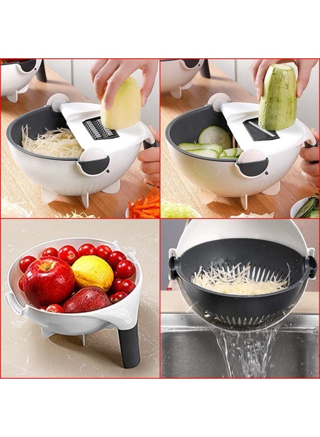 9 in 1 Vegetable Cutter Slicer, Multifunctional Vegetables Chopper Mandoline Slicer with Drain Basket, Rotate Vegetable Chopper Graters Kitchen Tool  - Image 3