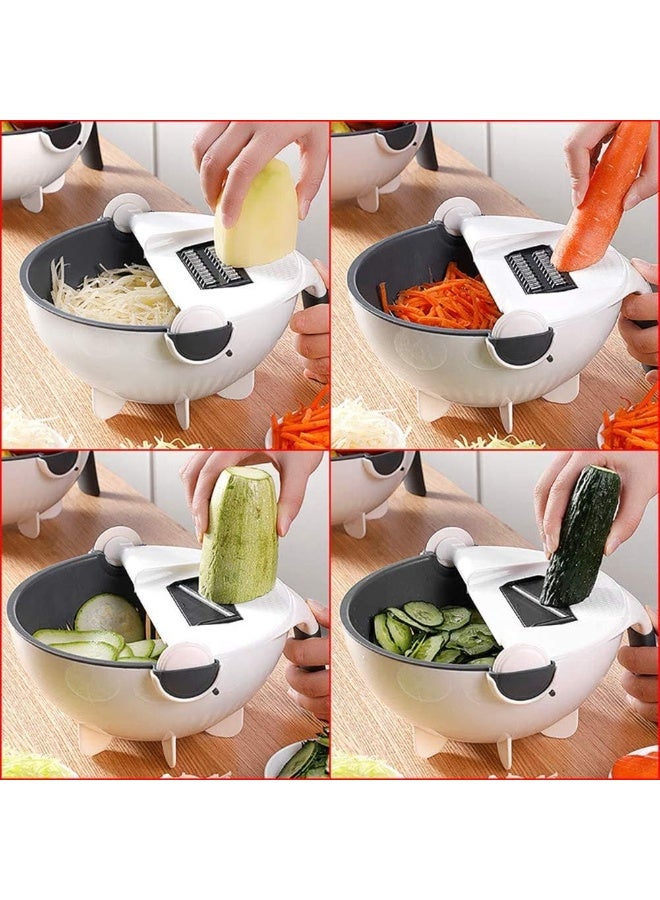 9 in 1 Vegetable Cutter Slicer, Multifunctional Vegetables Chopper Mandoline Slicer with Drain Basket, Rotate Vegetable Chopper Graters Kitchen Tool  - Image 2