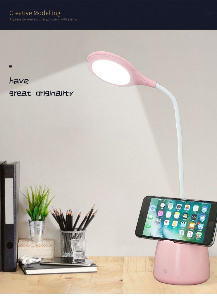 عام مصباح مكتب LED مع حامل هاتف محمول: 3 أوضاع إضاءة مع مستويات سطوع متغيرة، قاعدة بحامل أقلام، شحن قابل لإعادة الشحن مع محول مرفق. - Image 2