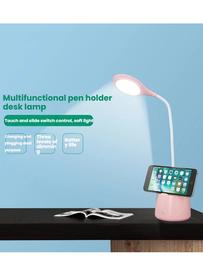 عام مصباح مكتب LED مع حامل هاتف محمول: 3 أوضاع إضاءة مع مستويات سطوع متغيرة، قاعدة بحامل أقلام، شحن قابل لإعادة الشحن مع محول مرفق. - Image 4