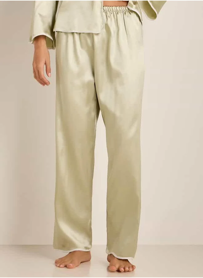 FAV Contrast Piping Satin Pyjama Set with Eye Mask