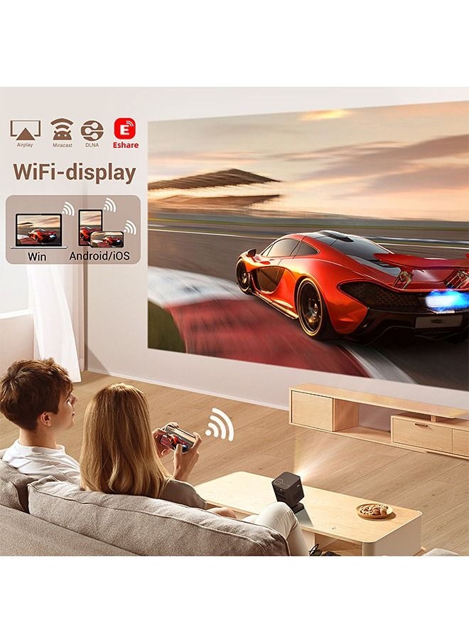DLP Mini Wireless 5G WiFi BT5.0 Portable Android Projector with Stand Rechargeable-Support 4K Type-C Charging Port - Compatible with iPhone/Sumsung/HUAWEI/PS4/HDMI/USB/TV BOX/PS5/Laptop/Game Console
