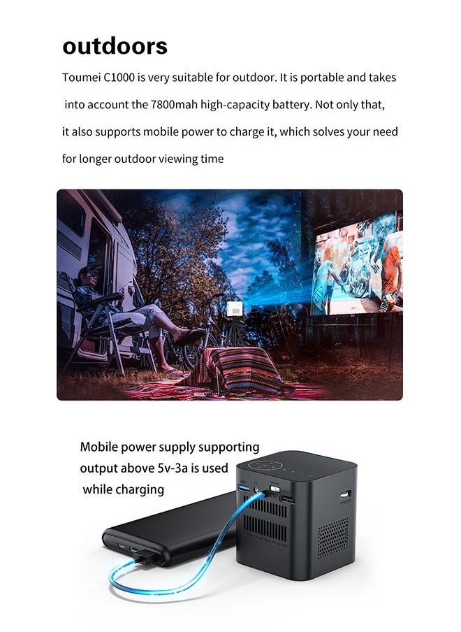 DLP Mini Wireless 5G WiFi BT5.0 Portable Android Projector with Stand Rechargeable-Support 4K Type-C Charging Port - Compatible with iPhone/Sumsung/HUAWEI/PS4/HDMI/USB/TV BOX/PS5/Laptop/Game Console