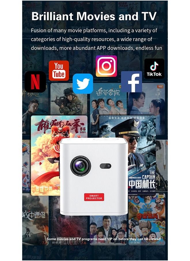 DLP Mini Wireless 5G WiFi BT5.0 Portable Android Projector with Stand Rechargeable-Support 4K Type-C Charging Port - Compatible with iPhone/Sumsung/HUAWEI/PS4/HDMI/USB/TV BOX/PS5/Laptop/Game Console