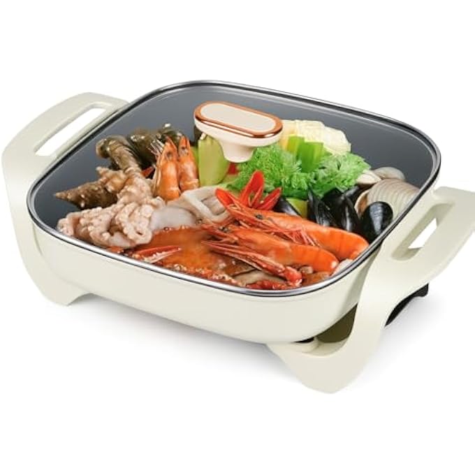 FITTO Electric Frying Pan NonStick  MultiFunction Skillet For Cooking Frying Sauting  Grilling  Rapid Heating With Adjustable Temperature Control  ScratchResistant Surface  Easy CleanUp - Image 1