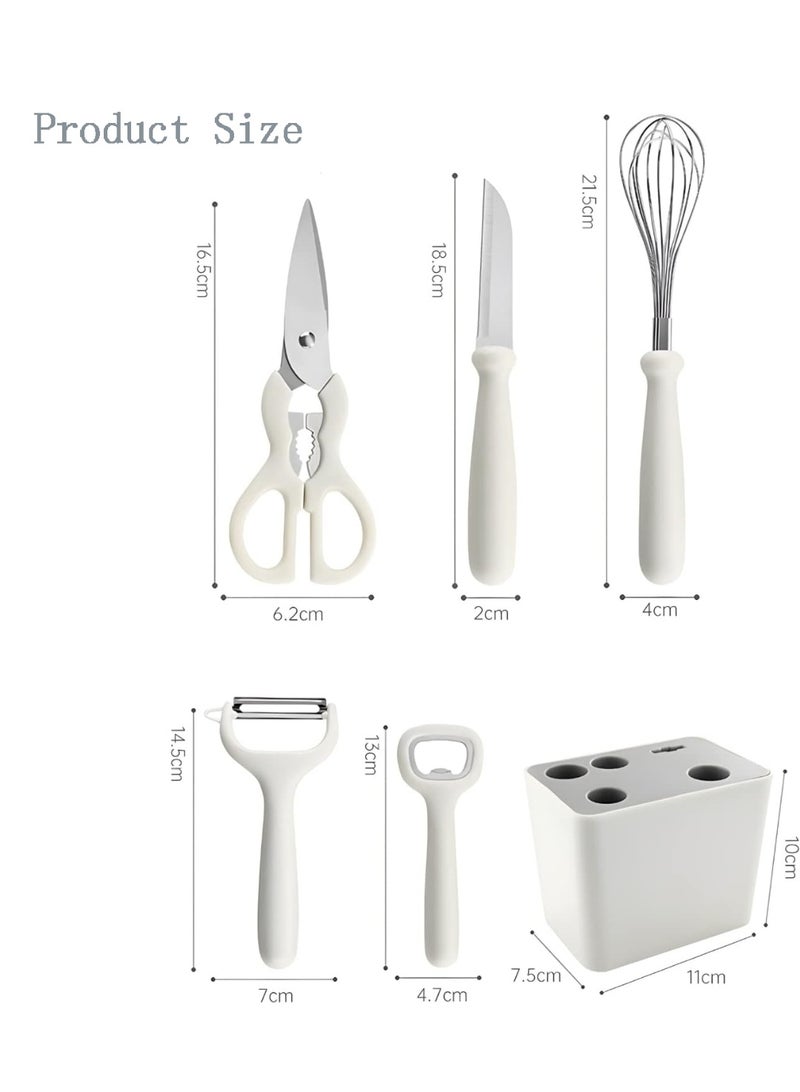 هومستر طقم 6 قطع من أدوات المطبخ مع حامل - مجموعة أدوات الطهي (ملعقة، مغرفة، مضرب، ملقط، مقشرة، فرشاة) للطهي المنزلي - Image 2