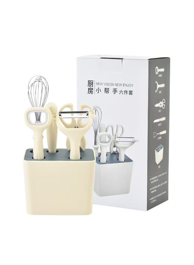 هومستر طقم 6 قطع من أدوات المطبخ مع حامل - مجموعة أدوات الطهي (ملعقة، مغرفة، مضرب، ملقط، مقشرة، فرشاة) للطهي المنزلي - Image 5