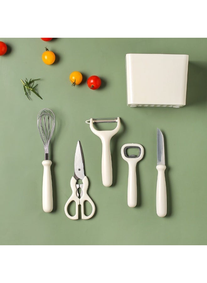 هومستر طقم 6 قطع من أدوات المطبخ مع حامل - مجموعة أدوات الطهي (ملعقة، مغرفة، مضرب، ملقط، مقشرة، فرشاة) للطهي المنزلي - Image 4