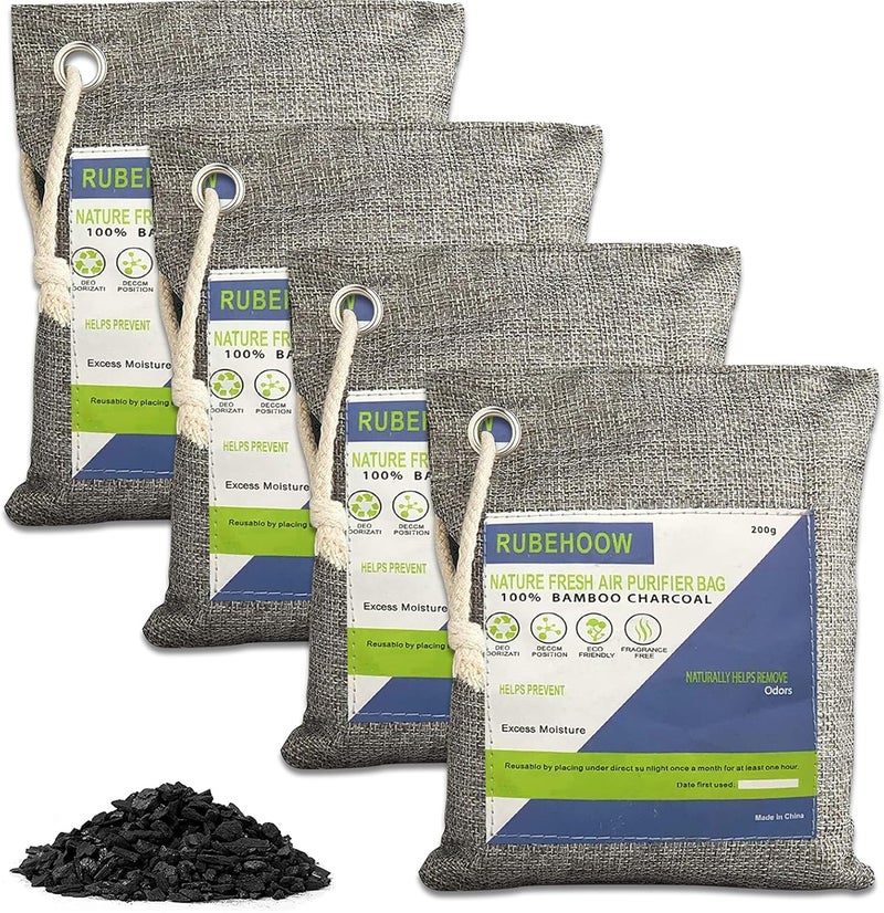 RUBEHOOW Nature Fresh Air Purifier Bags - 4 Pack Activated Bamboo Charcoal Odor Eliminators - Image 1