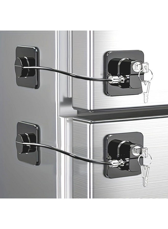 Wilbeva 2 Pack Refrigerator Lock for Kids, Toddlers and Adults, Child Proof Fridge Door Lock with Keys for Kitchen Freezer, Air Oven Air Fryer, Cabinets and Drawers, Windows, Doors (B-Black-2 Pack) - Image 1