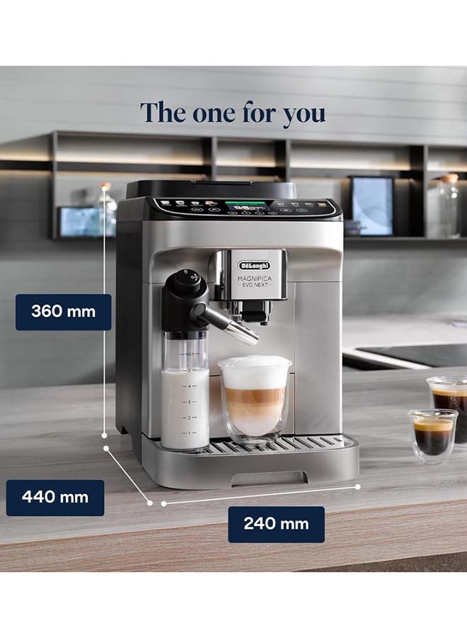 ديلونجي De'Longhi Magnifica Evo Next Fully Automatic Coffee Machine with  18+ Hot & Iced Beverages , 13 Coffee And Milk Drinks, Intuitive Control Panel With 6 Coloured, Soft-Touch Buttons, 15 Bar Pressure  ECAM310.80.SB (Made in Europe) 1.8 L 1450 W ECAM310.80.SB Silver/Black - Image 2