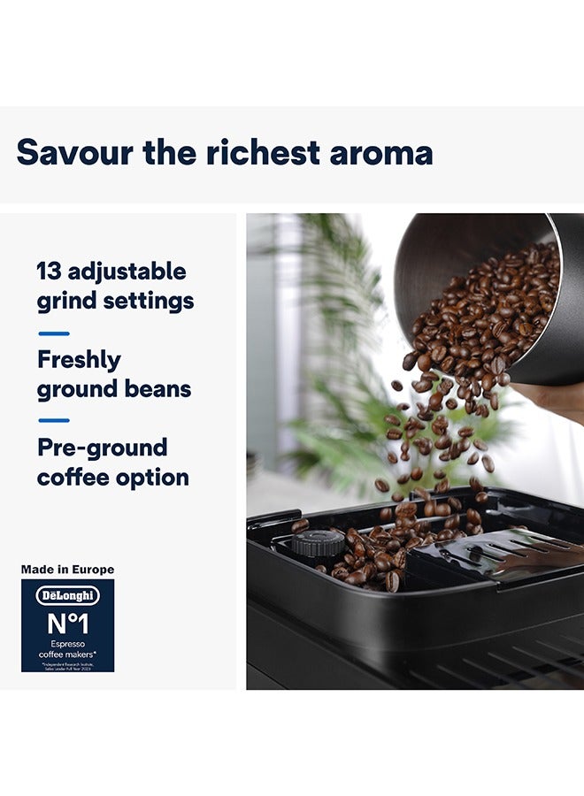 ديلونجي Coffee Machine Magnifica Evo Next Fully Automatic Espresso Machine with 20 + Hot & Iced Beverages Colour Touch Display 13 Grinder Settings Latte Crema Twin Shot (Made in Europe) 1.8 L 1450 W ECAM310.80.SB Silver/Black - Image 3