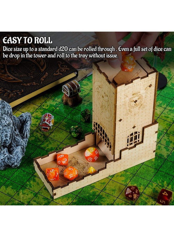 CZYY برج نرد قلعة مع صينية خشبية مزخرفة بتقنية الليزر على شكل تنين سهل الاستخدام مثالي لألعاب الطاولة، D&D و RPG (قلعة) - Image 4