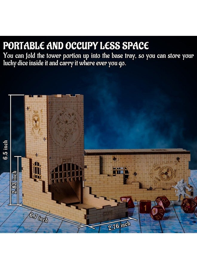 CZYY برج نرد قلعة مع صينية خشبية مزخرفة بتقنية الليزر على شكل تنين سهل الاستخدام مثالي لألعاب الطاولة، D&D و RPG (قلعة) - Image 3