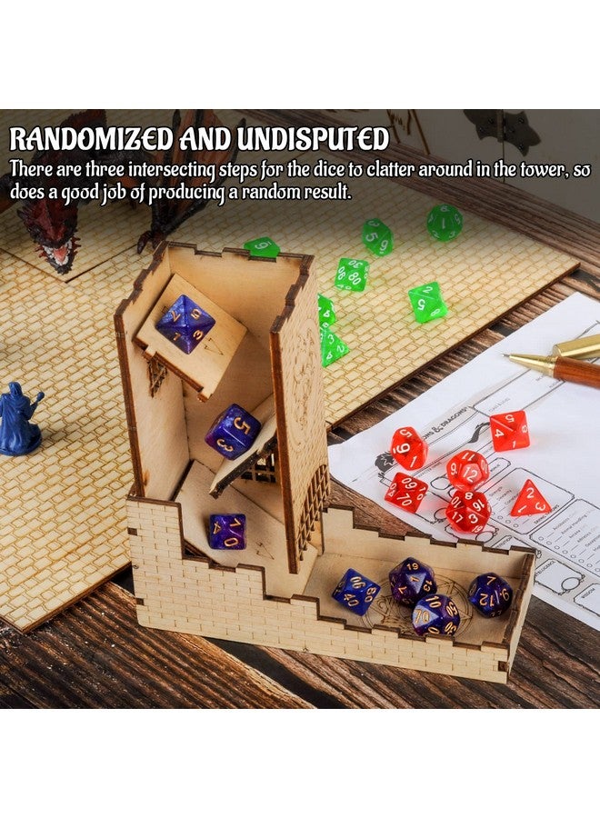 CZYY برج نرد قلعة مع صينية خشبية مزخرفة بتقنية الليزر على شكل تنين سهل الاستخدام مثالي لألعاب الطاولة، D&D و RPG (قلعة) - Image 5