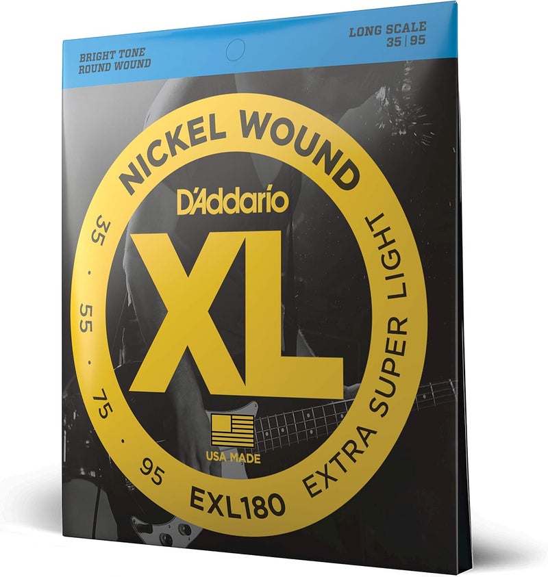 D'Addario All user group compatible Bass Guitar Strings - XL Nickel Bass Strings - EXL180 - Perfect Intonation, Consistent Feel, Powerful Durability - For 4 String Bass Guitars - 35-95 Extra Super Light, Long Scale Multi-use qualified quality - Image 1