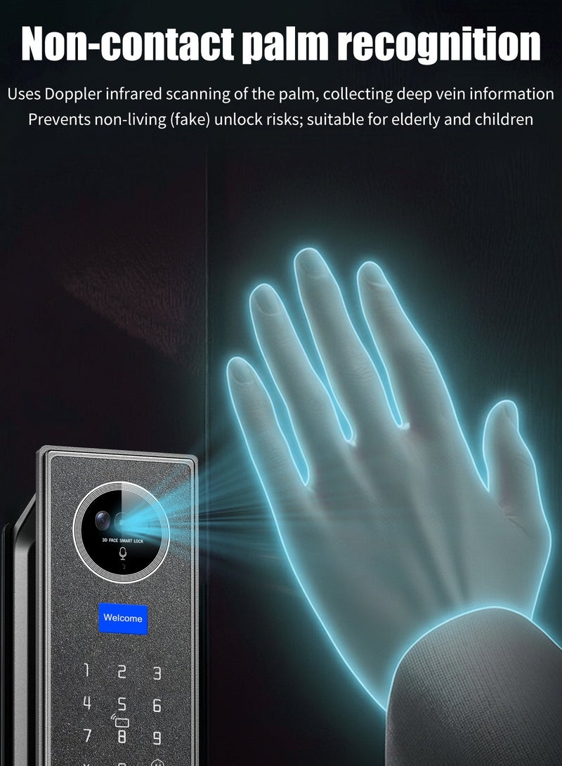 Tichondrius Smart Door Lock – HD IPS Display, 10 Languages, Remote Unlock & Two-Way Talk, 7-Way Access (Face/Finger/PIN/Card/Key/App/Palm), Anti-Peep Password, Auto-Lock & Instant Alert, Type-C Backup Power - Image 3