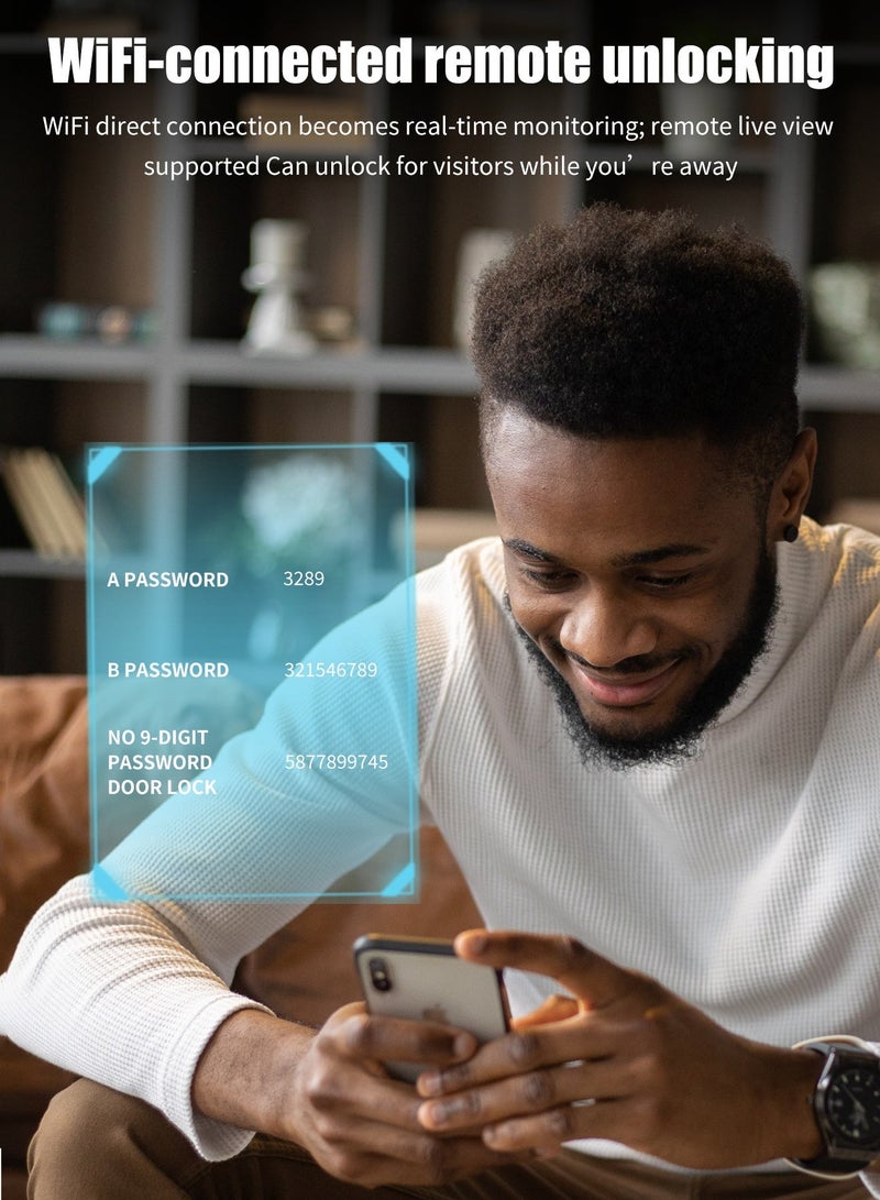 Tichondrius Smart Door Lock – HD IPS Display, 10 Languages, Remote Unlock & Two-Way Talk, 7-Way Access (Face/Finger/PIN/Card/Key/App/Palm), Anti-Peep Password, Auto-Lock & Instant Alert, Type-C Backup Power - Image 5