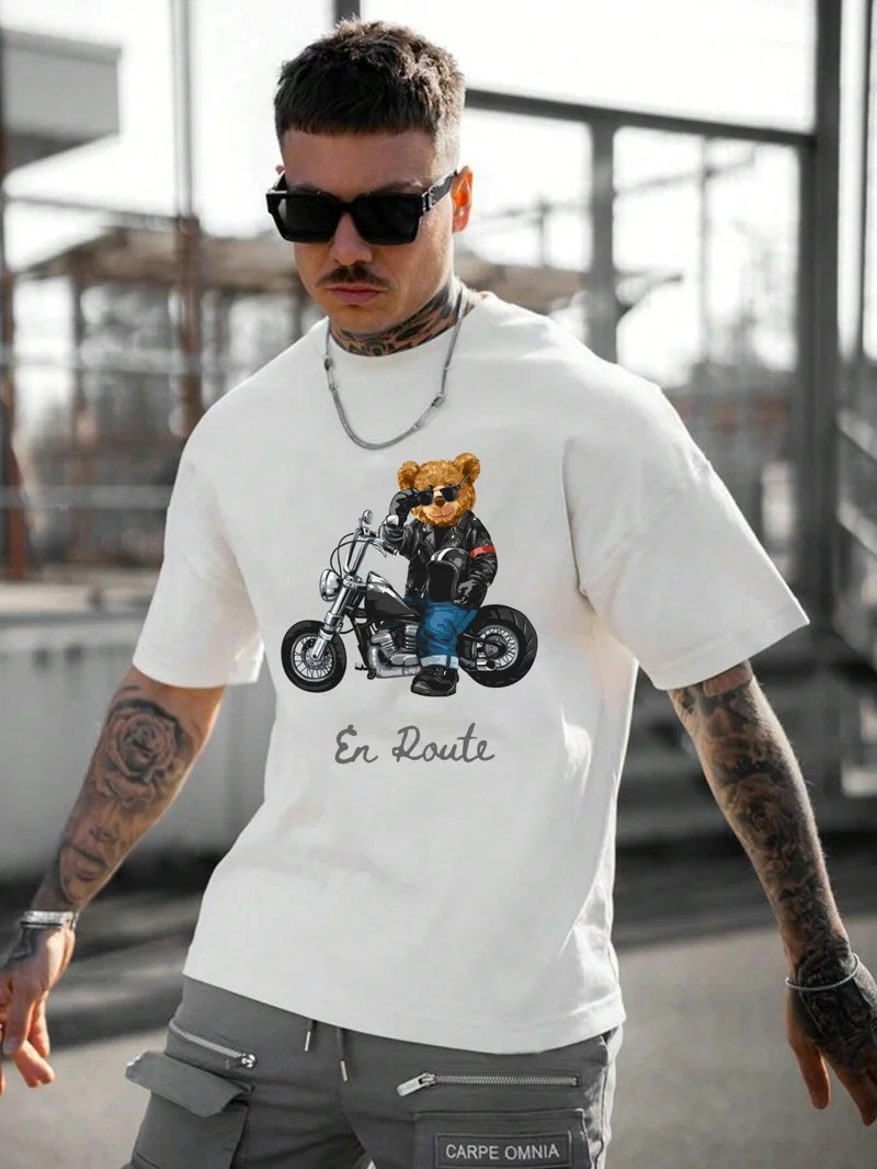 دوغ فش Men's Printed White Crew Neck Oversize Teddy Salas T-Shirt