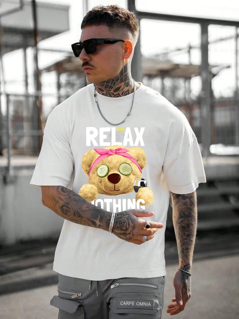 دوغ فش Men's Printed White Crew Neck Oversize Teddy Salas T-Shirt