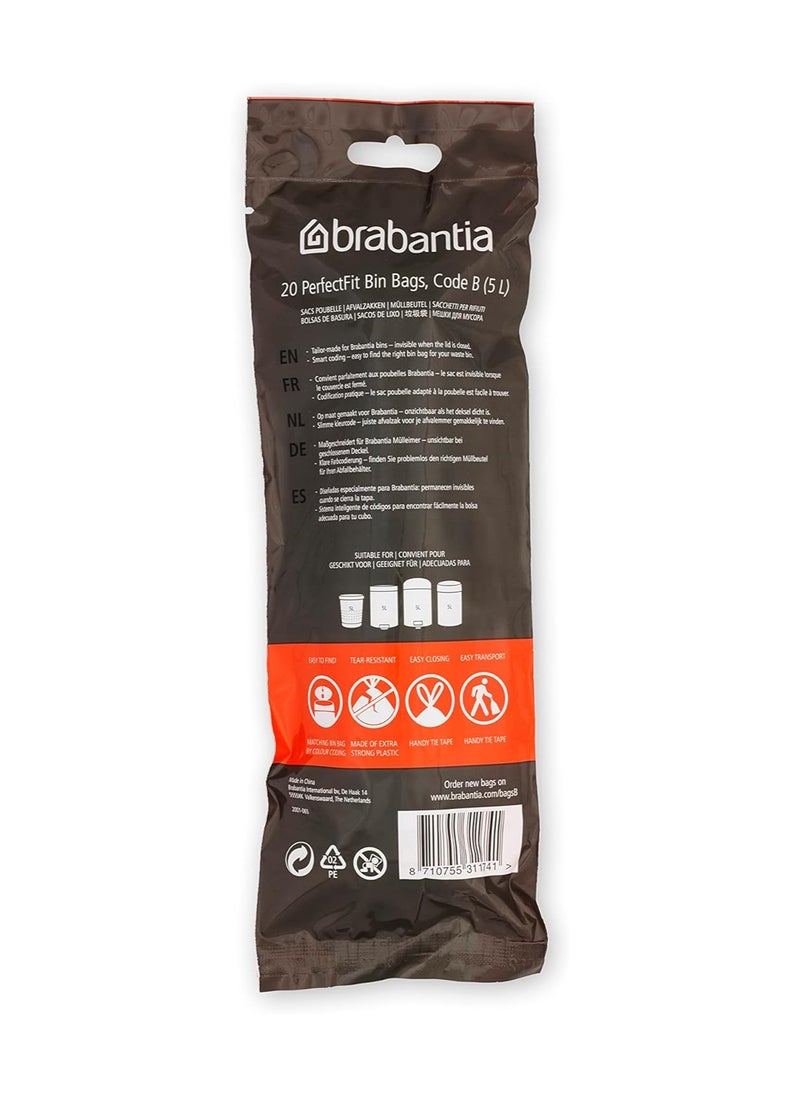 brabantia Brabantia bin Liners Size B 5 L Trash Bags, 20 Bags White  - Image 2