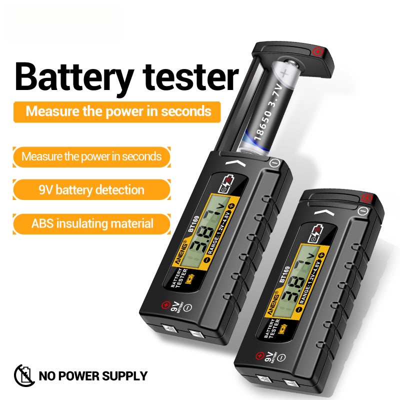 BT169 Universal Digital Battery Tester for 3.7V Lithium & 1.5V/9V Households, LCD Display Battery Power Analyzer for AA AAA C D 18650 21700 Button Cells, Compact Portable Diagnostic Tool - Image 3