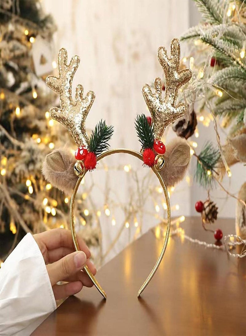 GGOOT Christmas Antler Headwear Reindeer Antlers Headband Glitter Reindeer Hair Hoop Deer Antler Headband, Christmas Deer Antlers Headband, Cute Reindeer Antlers Headband For Women  - Image 3