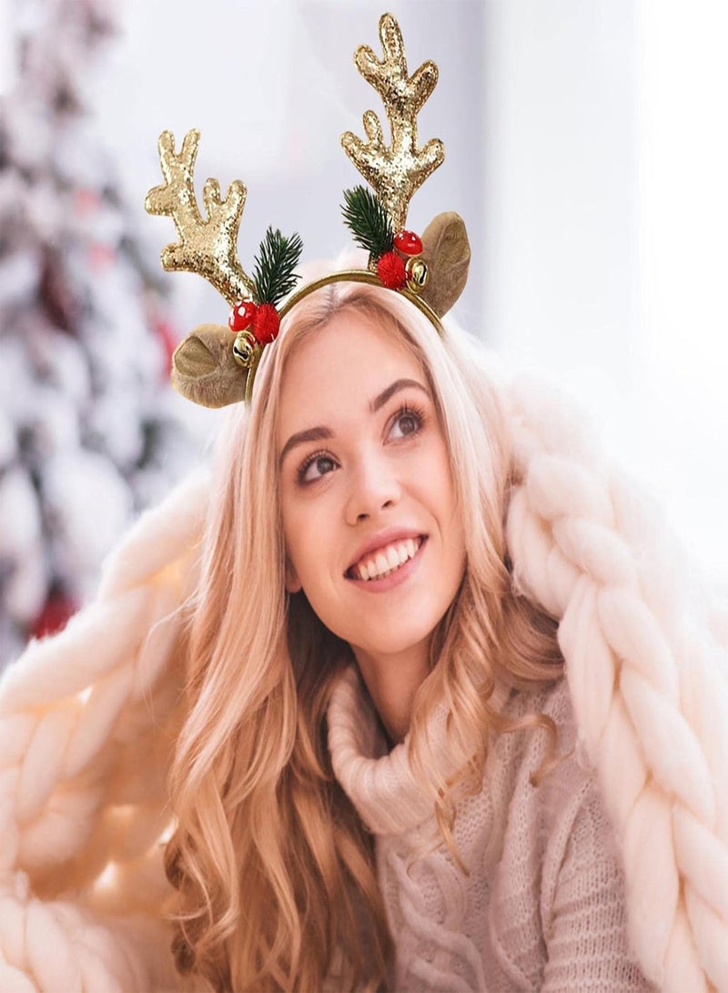 GGOOT Christmas Antler Headwear Reindeer Antlers Headband Glitter Reindeer Hair Hoop Deer Antler Headband, Christmas Deer Antlers Headband, Cute Reindeer Antlers Headband For Women  - Image 2