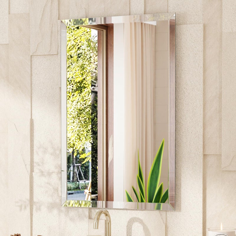 VocalStar Frameless Bathroom Mirror, 18" x 26" Rectangle Wall Mirror with Beveled Edge, Modern Decorative Vanity Mirrored for Living Room, Entryway, Bedroom | 1/4-Inch Shatterproof Glass - Image 1