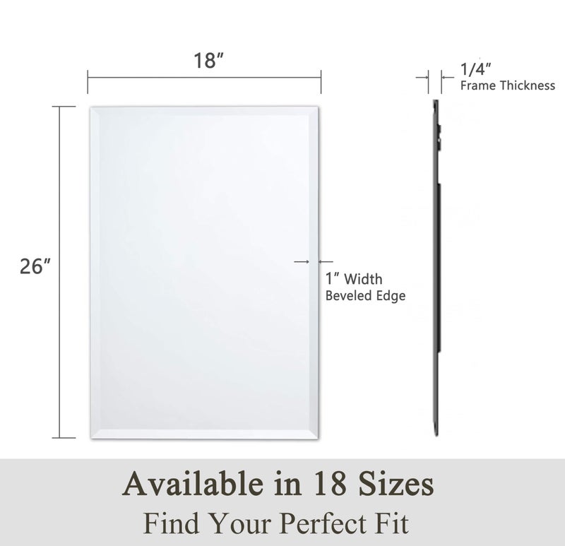 VocalStar Frameless Bathroom Mirror, 18" x 26" Rectangle Wall Mirror with Beveled Edge, Modern Decorative Vanity Mirrored for Living Room, Entryway, Bedroom | 1/4-Inch Shatterproof Glass - Image 2