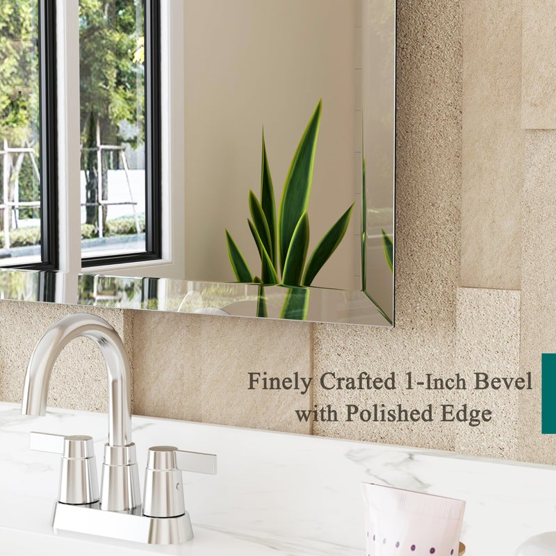 VocalStar Frameless Bathroom Mirror, 18" x 26" Rectangle Wall Mirror with Beveled Edge, Modern Decorative Vanity Mirrored for Living Room, Entryway, Bedroom | 1/4-Inch Shatterproof Glass - Image 4