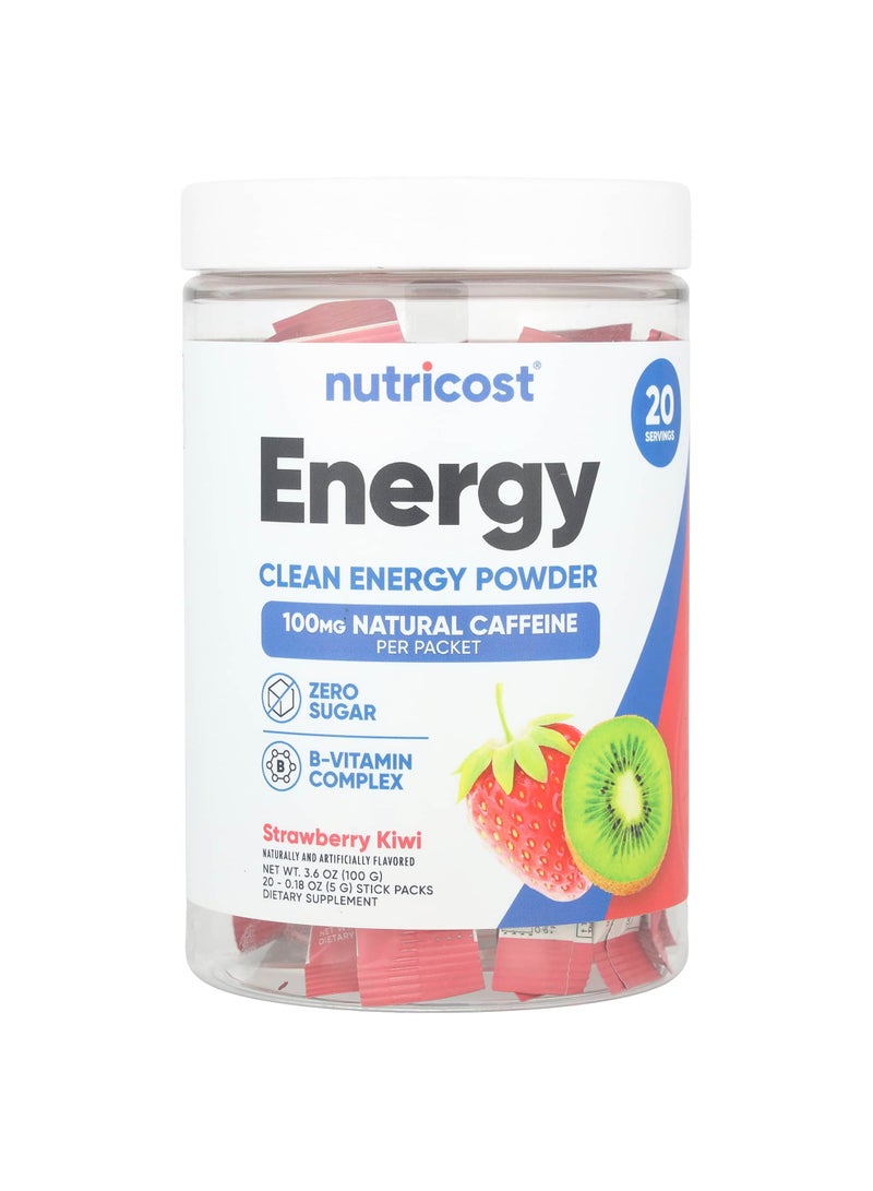 Nutricost Energy, Clean Energy Powder, Strawberry Kiwi , 20 Stick Packs, 0.18 oz (5 g) Each