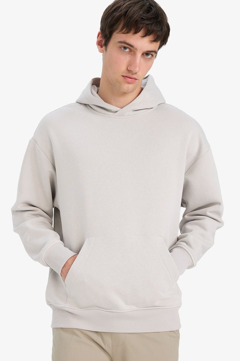 DeFacto Grey Man Oversize Fit Long Sleeve Hoodie Casual - Image 1