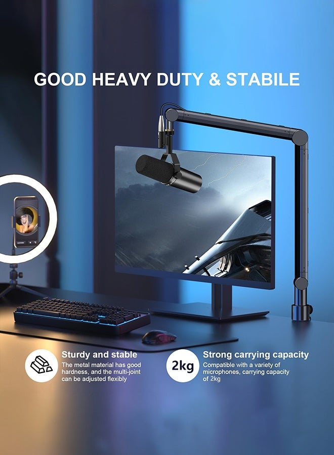 WALALLA Professional Scissor Arm Mic Stand - Compact Suspension Boom with Wide Compatibility for Shure SM7B/Blue Yeti/HyperX QuadCast/Elgato Wave, Studio-Grade Adjustment, Cable Holder - Image 4