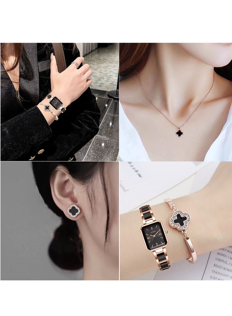 ZIDO Women's Fashion Quartz Watch with Jewelry Set Rose Gold - Black - Image 4
