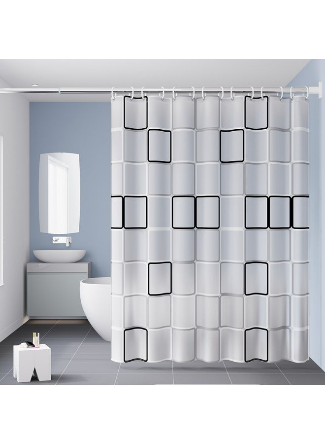 Waterproof Mould Resistant Shower Curtain, Bathroom Partition Curtain with Geometric Square Pattern - Image 1