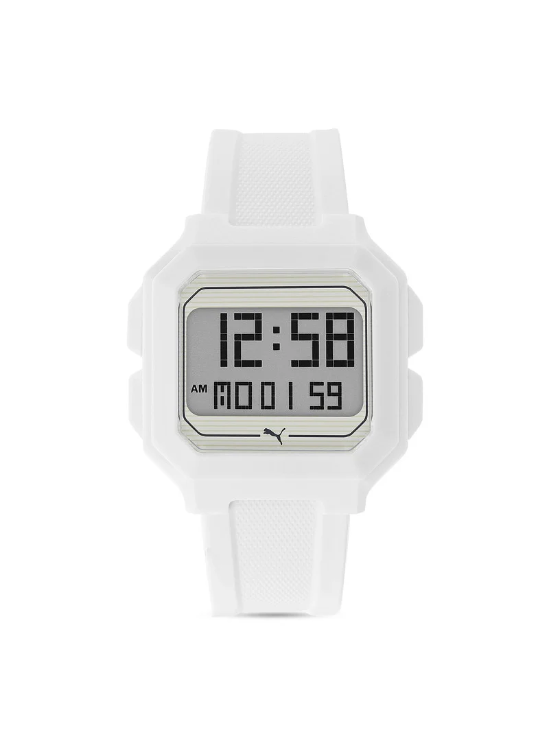 PUMA Men's Digital Watch With White Rubber Strap - 3 ATM - PU P5018