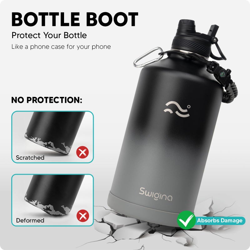 Swigina [2-IN-1 LID] Gallon Insulated Water Bottle with Silicone Boot (48hrs Cold/24hrs Hot) - DIY Stickers, Leakproof, BPA Free, 128 oz - Image 4