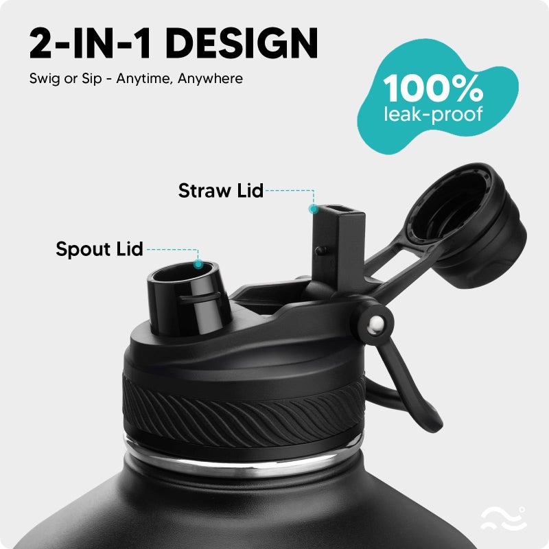 Swigina [2-IN-1 LID] Gallon Insulated Water Bottle with Silicone Boot (48hrs Cold/24hrs Hot) - DIY Stickers, Leakproof, BPA Free, 128 oz - Image 2