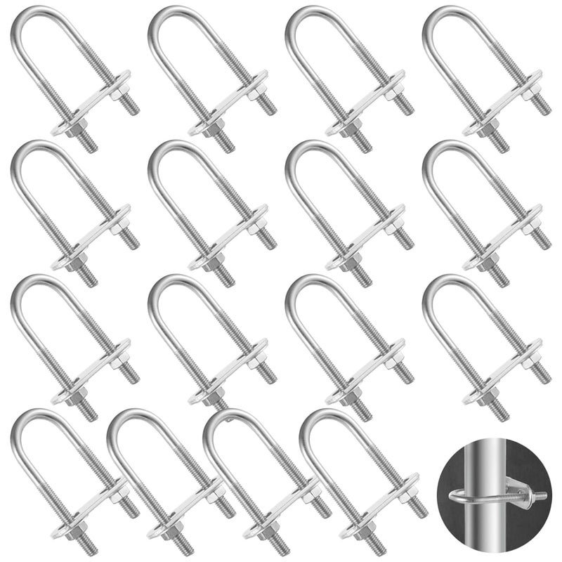 Generic 16 Pcs Stainless Steel U Bolts M6, Round U Clamp with Nuts, Washers, and Frame Plates for Pipes, 0.87 Inner Width, 70Mm Length - Image 1
